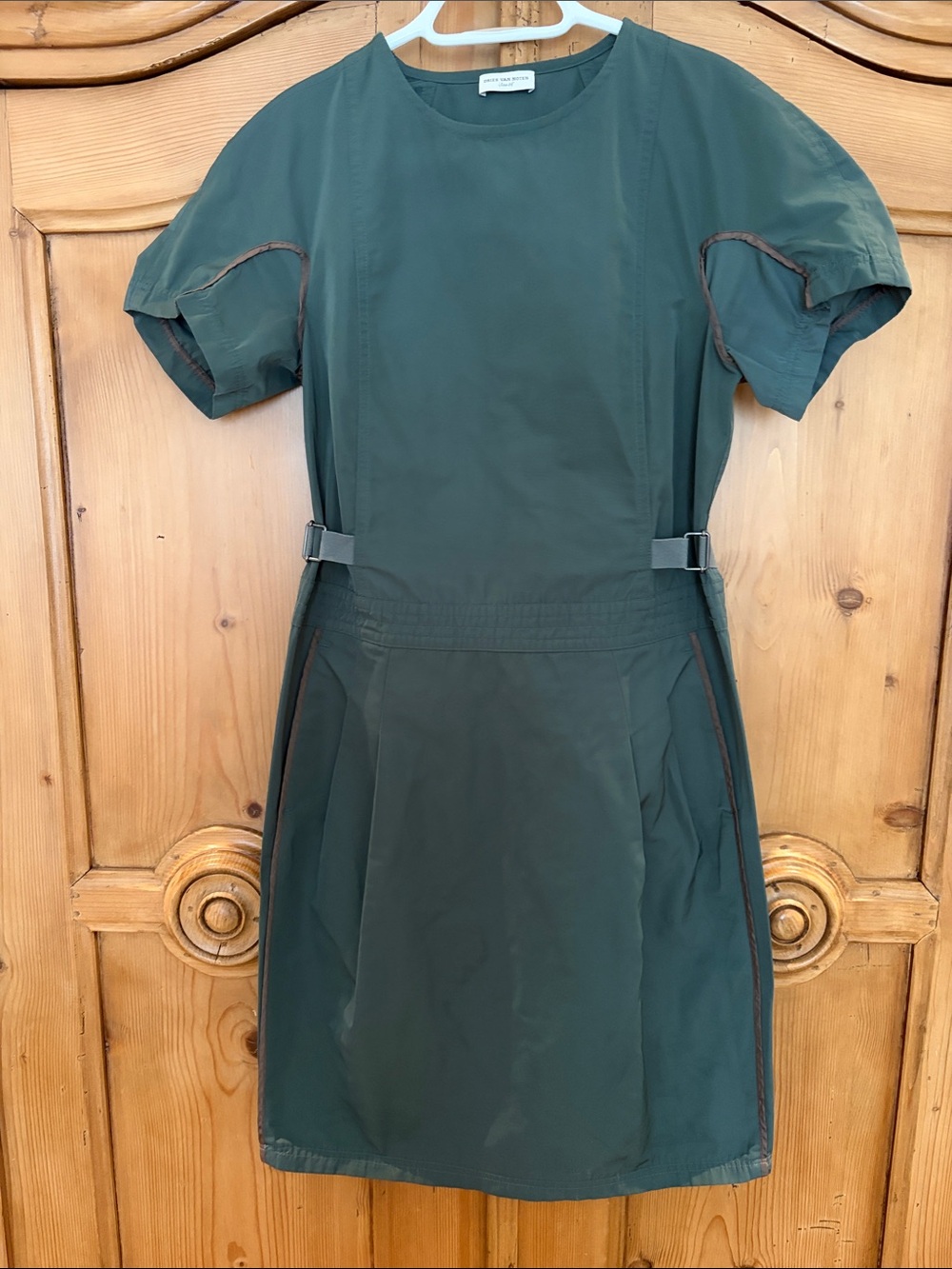 Dries Van Noten Olive Green Short Sleeve Knee Length Dress